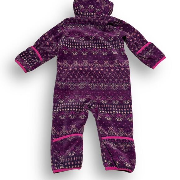 Columbia Fleece Baby Bunting Pink Purple Cozy One Piece Snuggly Nordic Pattern - Picture 3 of 8